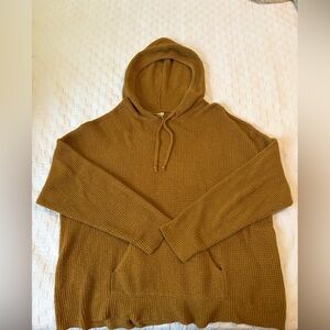 Aerie Women's Mustard Yellow Waffle Knit Hoodie Fall Basic 